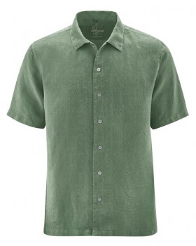 PATRICK pánská košile s 1/2 rukávy ze 100% konopí - zelená herb