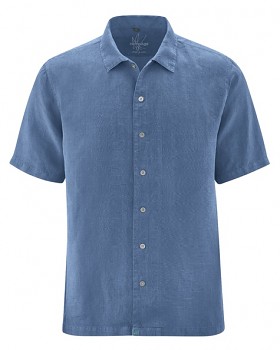 PATRICK pánská košile s 1/2 rukávy ze 100% konopí - modrá blueberry