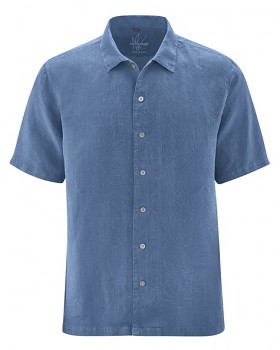 PATRICK pánská košile s 1/2 rukávy ze 100% konopí - modrá blueberry