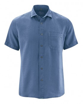 SIMON pánská košile s krátkými rukávy ze 100% konopí - modrá blueberry