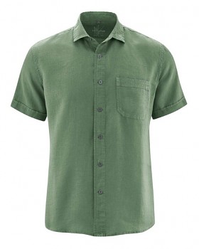 SIMON pánská košile s krátkými rukávy ze 100% konopí - zelená herb