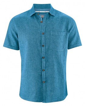 HEATH pánská košile s krátkým rukávem z biobavlny a konopí - modrá atlantic