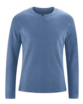 RAYMOND pánské tričko s dlouhými rukávy z konopí a biobavlny - modrá blueberry