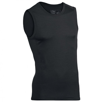 Pánské sportovní tričko bez rukávů z bio merino vlny a hedvábí - černá