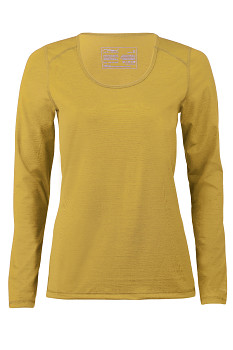 Dámské tričko s dlouhými rukávy z bio merino vlny a hedvábí - žlutá sahara 