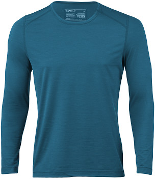 Pánské sportovní tričko s dlouhými rukávy z bio merino vlny a hedvábí - modrá acqua