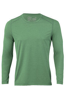 Pánské sportovní tričko s dlouhými rukávy z bio merino vlny a hedvábí - zelená smaragd