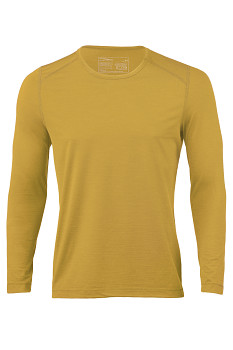 Pánské sportovní tričko s dlouhými rukávy z bio merino vlny a hedvábí - žlutá sahara
