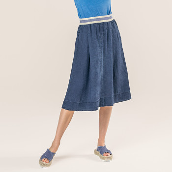 RABEA dámská letní sukně ze 100% lnu - modrá denim