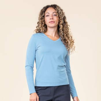 TARANA Dámské tričko s dlouhými rukávy ze 100% biobavlny - modrá lazy blue
