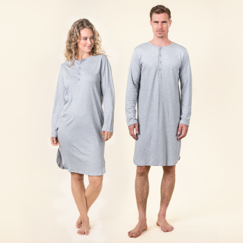 DOMINIQUE unisex retro  noční košile ze 100% biobavlny - šedá melange 