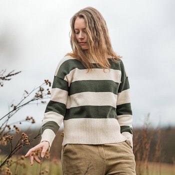 RICARDA Dámský pletený svetr ze 100% biobavlny - zelená forest / přírodní