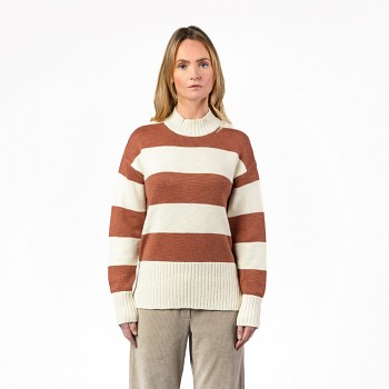 SELANIA Dámský pletený svetr ze 100% biobavlny - oranžová sienna / přírodní
