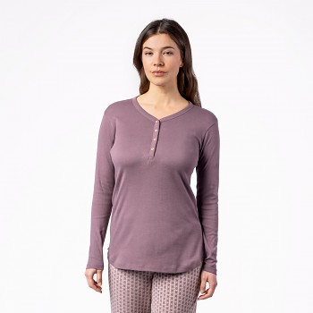 VIOLERA Dámský top na spaní s dlouhými rukávy ze 100% biobavlny - fialová mauve 
