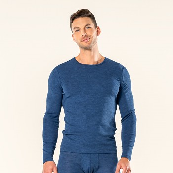 LIAM Pánský top s dlouhými rukávy z bio merino vlny a biobavlny - modrá 
