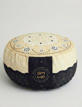 YINYANG meditační polštářek ze 100% biobavlny s růženíny a ametysty - černá/přírodní